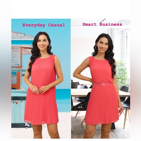Dresses & Skirts - Sleeveless Pleated Dress Business Casual Cute Mini Shift Belted Dress new